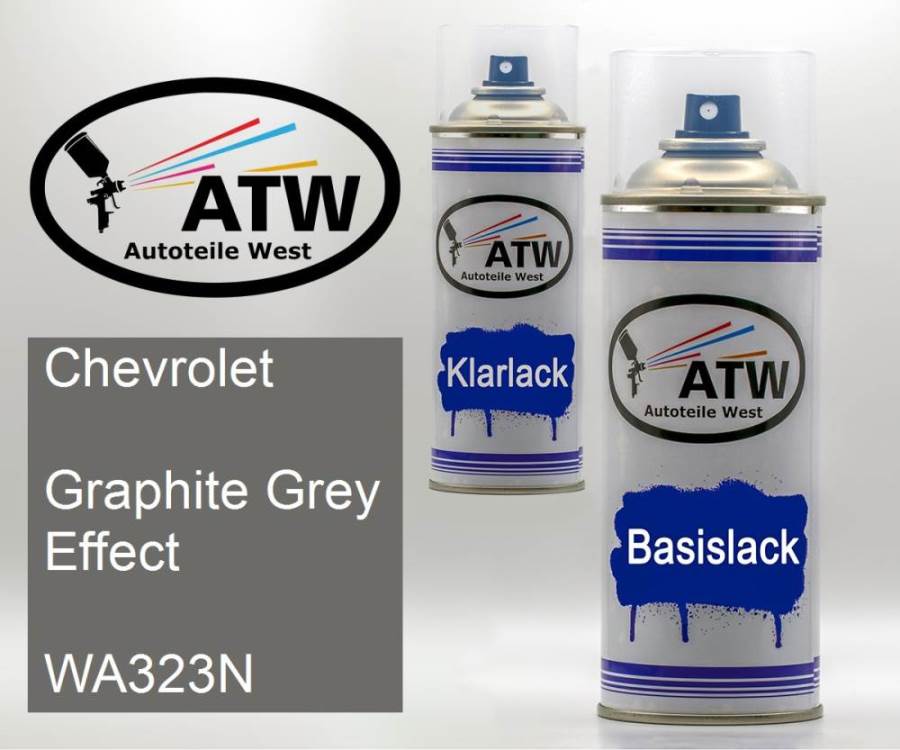 Chevrolet, Graphite Grey Effect, WA323N: 400ml Sprühdose + 400ml Klarlack - Set, von ATW Autoteile West.